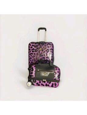 HEYS Brand, Luggage & Case  Set RARE PURPLE LEOPARD PRINT Both Pieces!
